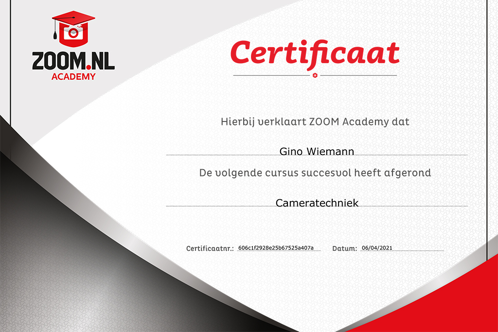 Zoom certificate cameratechniek gehaald - Gino Wiemann